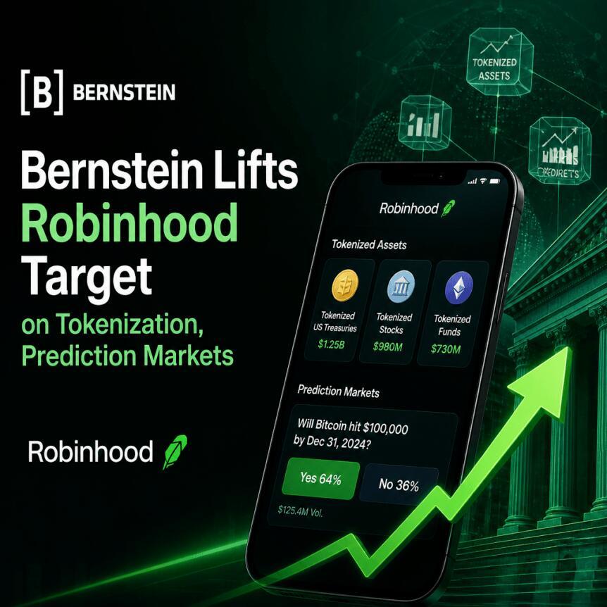 Bernstein上调Robinhood目标价，看好代币化与预测市场